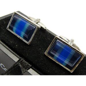 Vintage Calvin Klein Cufflinks Silver Tone Multi Colored In Original Box